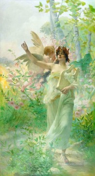 girl and angel Hans Zatzka Oil Paintings